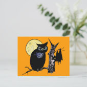 Bat Moon en Owl op Halloween Briefkaart (Staand voorkant)