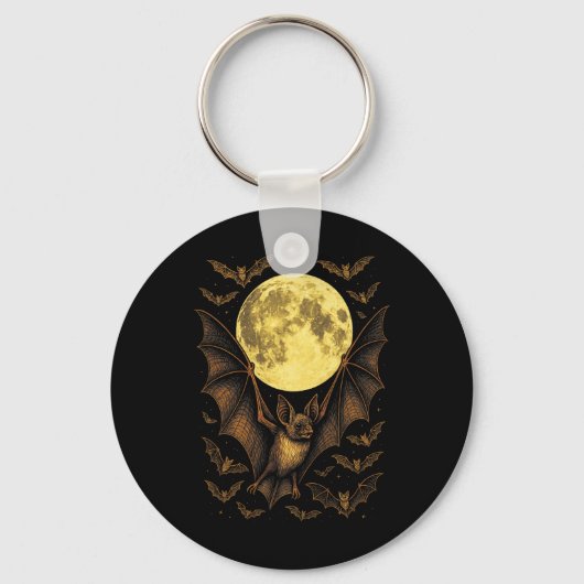 Bat Moon Halloween Gothic Spooky Natuur Night Sleutelhanger (Voorkant)