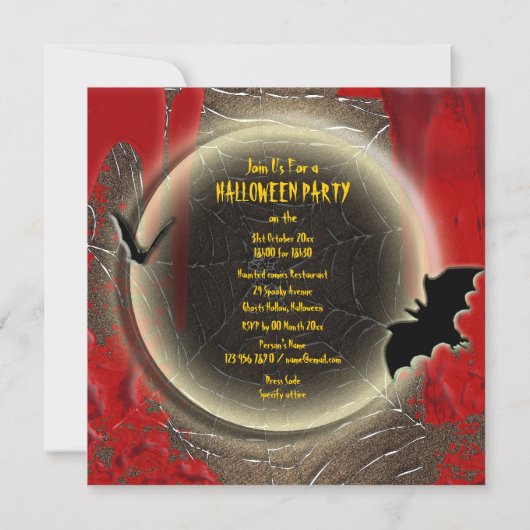 Bat moon halloween party kaart (Achterkant)