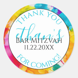 Bat of Bar Mitzvah A Splash of Color Round Sticker