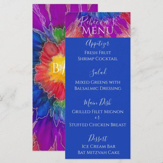 Bat of Bar Mitzvah Elegant Tie Dye Food Menu (Voorkant / Achterkant)