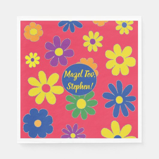 Bat of Bar Mitzvah Napkin Flowered Servet (Voorkant)