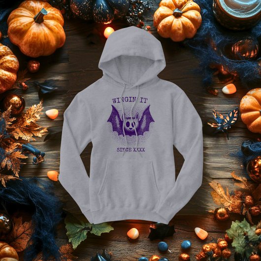  Bat - Paarse Retro Halftone Halloween Hoodie
