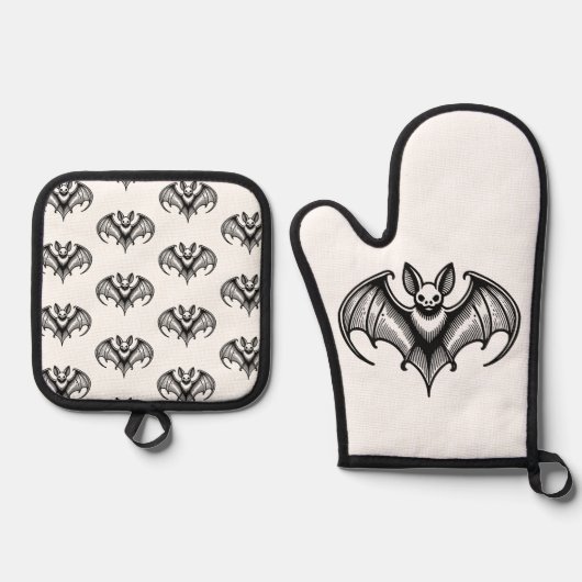 Bat Patterned Oven Mitt and Pot Holder set (Voorkant)