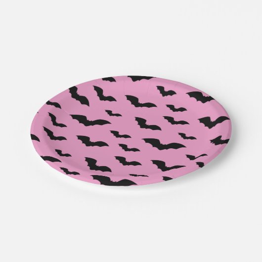 Bat silhouettes in pink papieren bordje (Gekanteld)