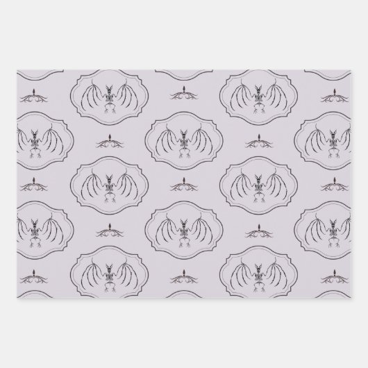 Bat Skeleton Spooky Gothic Lavendel Inpakpapier Vel (Voorkant 2)