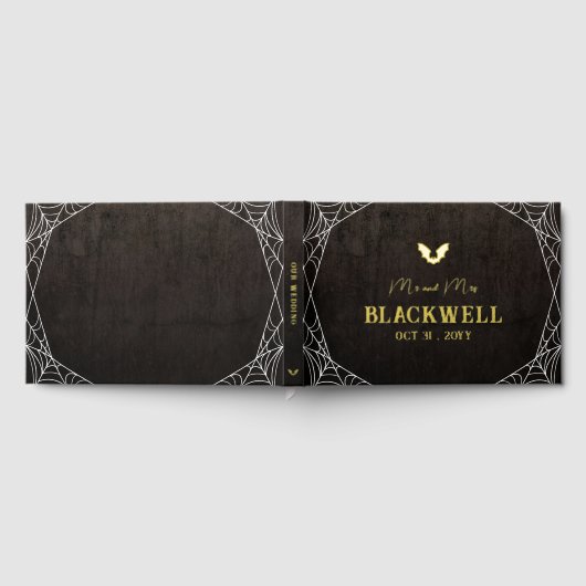 Bat & Spiderwebs Mr & Mrs Gothic Halloween Wedding Gastenboek (Volledig)