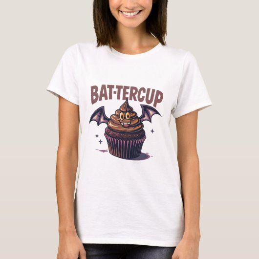 Bat-tercup Funny Halloween Cupcake Eten Pun T-shirt (Voorkant)