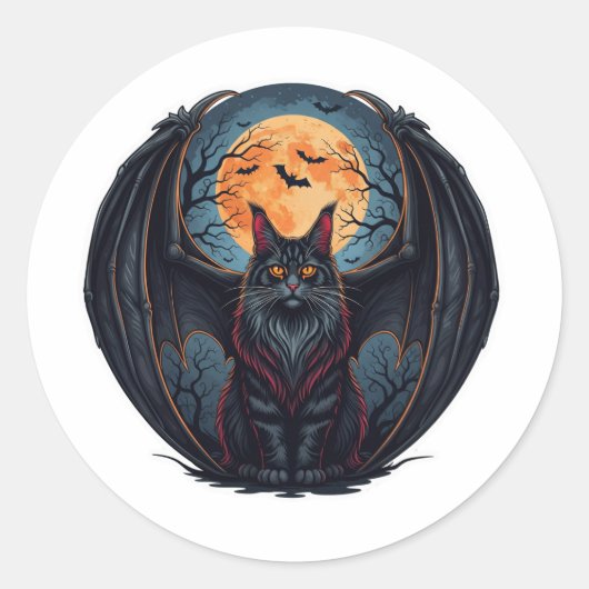 Bat Wing Coon - Maine Coon voor Halloween Ronde Sticker (Voorkant)