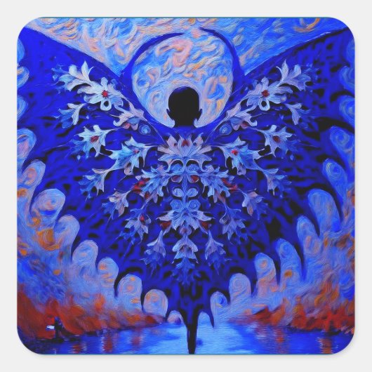 Bat Wing Creature Met Geweldige Blauwe Vleugelspre Vierkante Sticker (Voorkant)