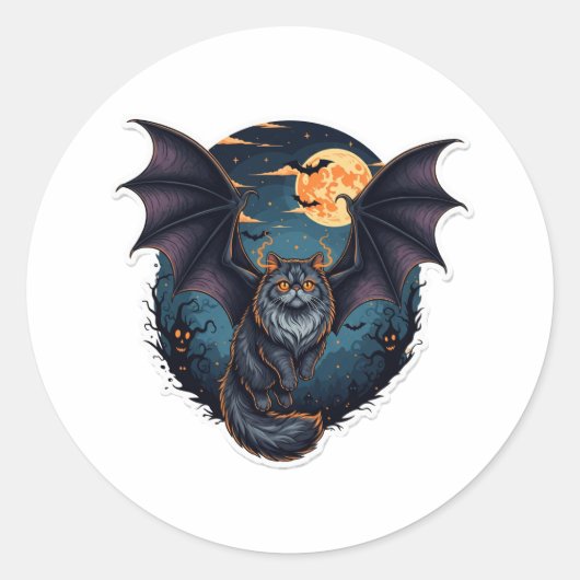 Bat Wing Perzisch - Perzische kat Halloween Ronde Sticker (Voorkant)