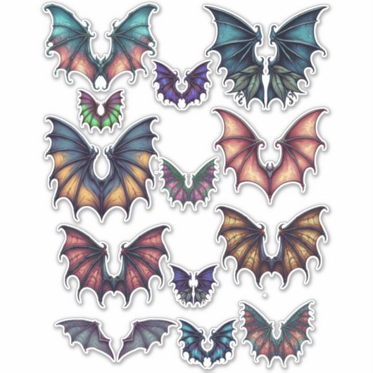 Bat Wings Kleurenillustraties ARt Collage sheet Sticker (Voorkant)