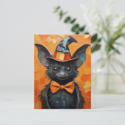 Bat with Patchwork Witch Hat Briefkaart (Staand voorkant)
