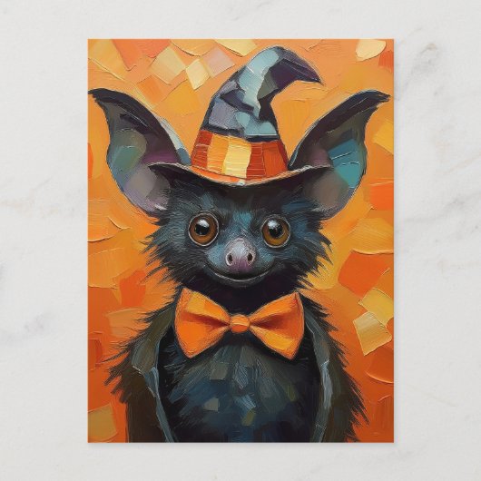 Bat with Patchwork Witch Hat Briefkaart (Voorkant)