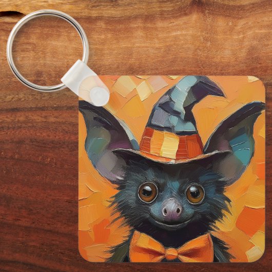 Bat with Patchwork Witch Hat Sleutelhanger (Voorkant)