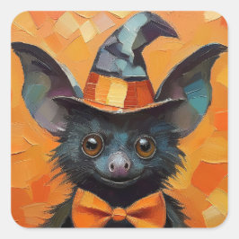 Bat with Patchwork Witch Hat Vierkante Sticker