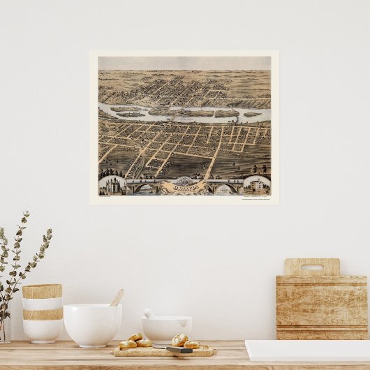 Batavia, IL Panorama Map - 1869 Poster (Keuken)