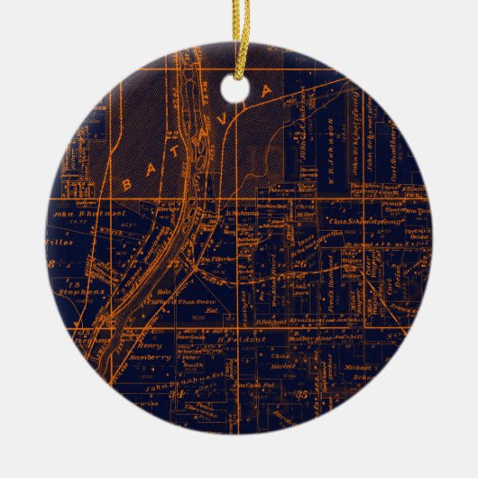 BATAVIA ILLINOIS 1871 MAP FOX RIVER VALLEY KERAMISCH ORNAMENT (Voorkant)