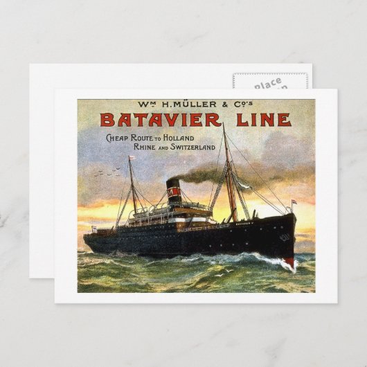 Batavier Line - Vintage Travel Briefkaart (Voorkant / Achterkant)