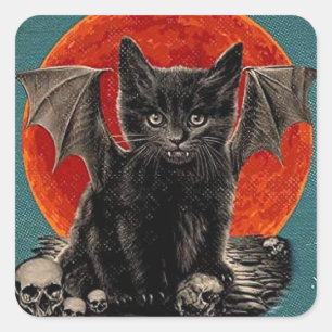  Batcat Spooky Happy Halloween Vierkante Sticker
