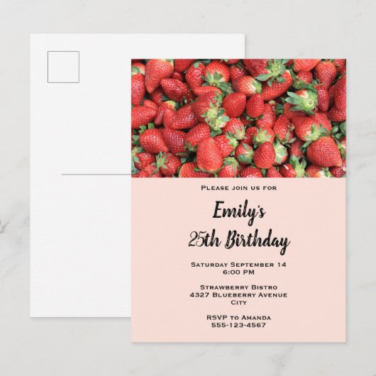 Batch van Aardbeien van de Rode Juicy Birthday Uitnodiging Briefkaart (Voorkant / Achterkant)