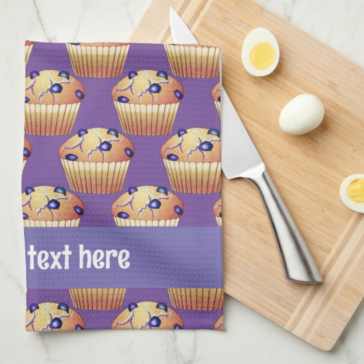 Batch van Blueberry Flavor Muffins met eigen tekst Theedoek (Quarter Fold)