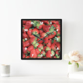 Batch van rode Juicy aardbeien Fotografie Vierkante Klok (Huis)