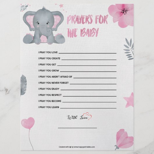 Baten voor de Baby [Baby olifant [roze]] Briefhoofd (Voorkant)