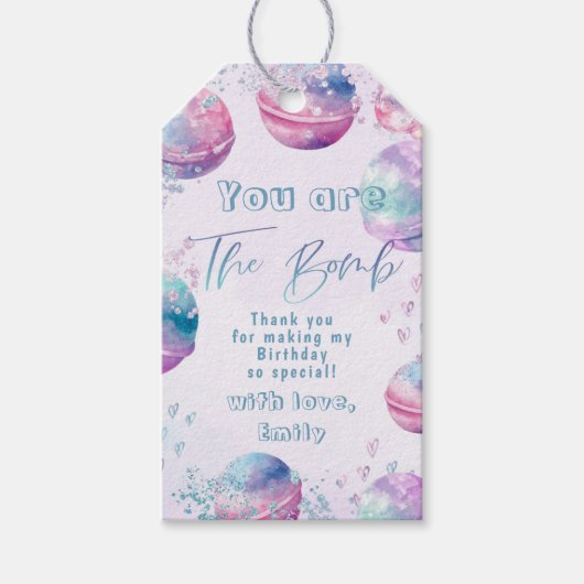 Bath bom verjaardag dank u cadeaulabel (Voorkant)