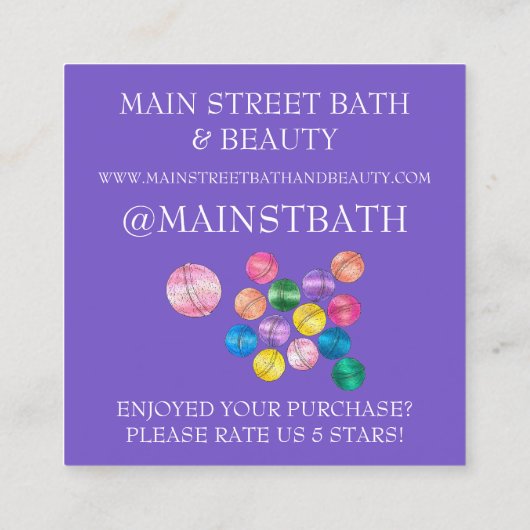 Bath Bomb Business Hartelijk dank voor uw aankoop Vierkante Visitekaartje (Achterkant)