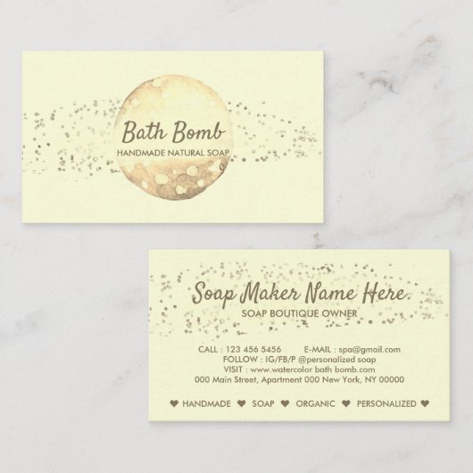 Bath Bomb Natural Soap Spa Gold Visitekaartje (Voorkant / Achterkant)