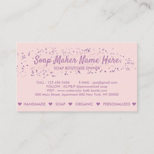 Bath Bomb Natural Soap Spa roze Visitekaartje (Achterkant)