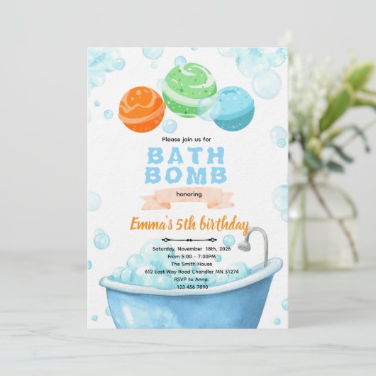 Bath bomb Party Invitation Kaart (Staand voorkant)