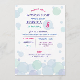 Bath Bomb Soap Making Bubble Birthday Party Invite Kaart