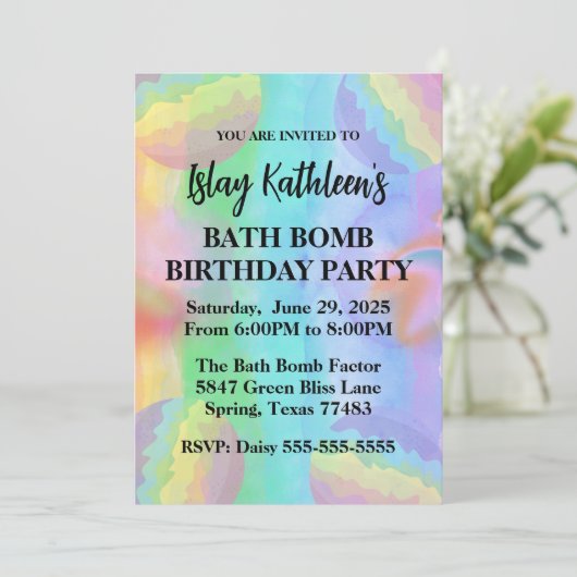 Bath Bomb Verjaardagsfeestuitnodiging Kaart (Staand voorkant)