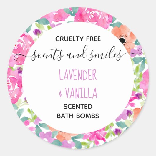 Bath Bomb  Waterverf Bloemen Productlabels Ronde Sticker (Voorkant)