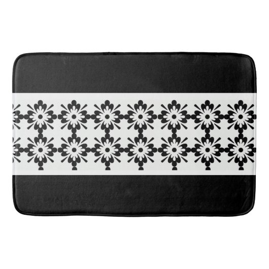 Bath Mat/Black en White Floral Shapes Badmat (Voorkant)