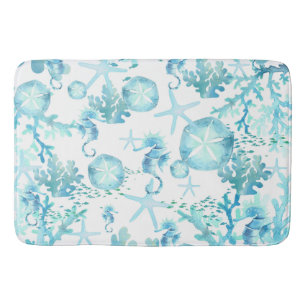 Bath Mat Blauwgroen Blue Seahorse Sanddollar Seash
