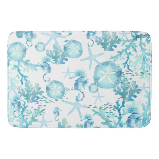 Bath Mat Blauwgroen Blue Seahorse Sanddollar Seash (Voorkant)