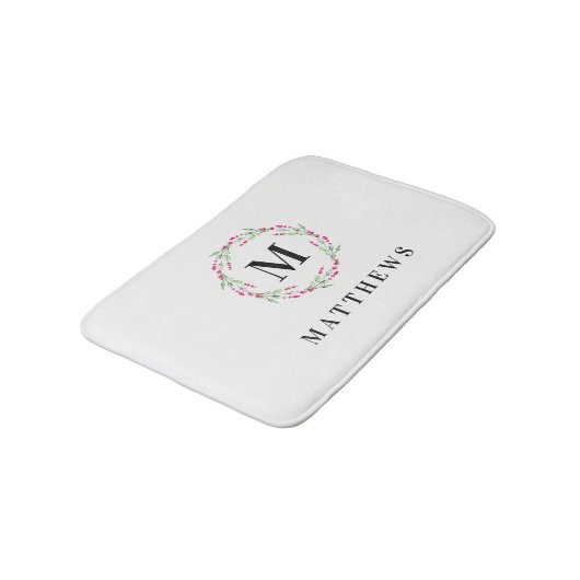 Bath Mat - Floral Circle Monogram Name (Gekanteld)