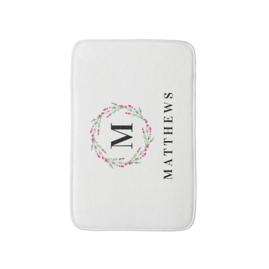 Bath Mat - Floral Circle Monogram Name (Voorkant Verticaal)