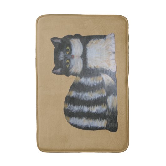 Bath Mat - Fluffy Black and White Tabby (Voorkant Verticaal)