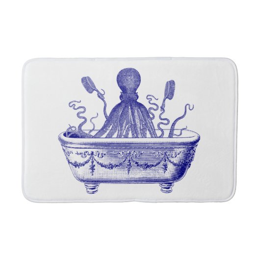 Bath Mat met  marineblauwe octopus (Voorkant)