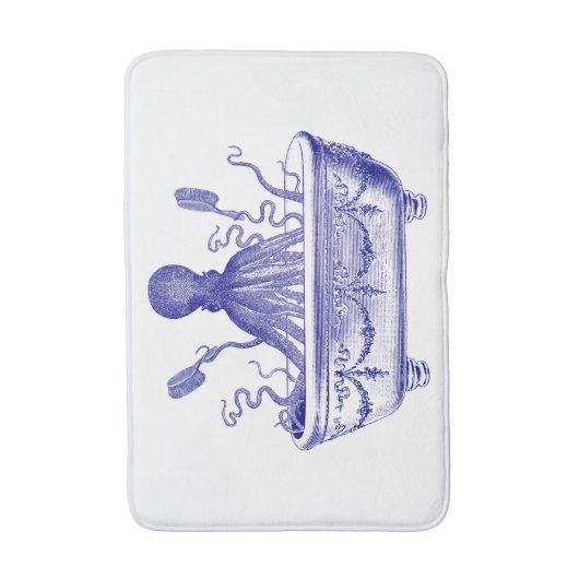 Bath Mat met marineblauwe octopus (Voorkant Verticaal)