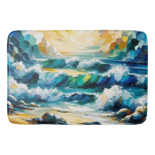 Bath Mat Ocean Waves en Sunrise Abstracte kunst (Voorkant)