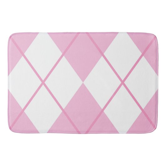 Bath Mat/Pink en White Play Diamond Pattern Badmat (Voorkant)