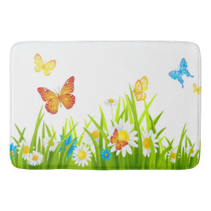 Bath Mat/Spring Butterflies en Flowers Badmat