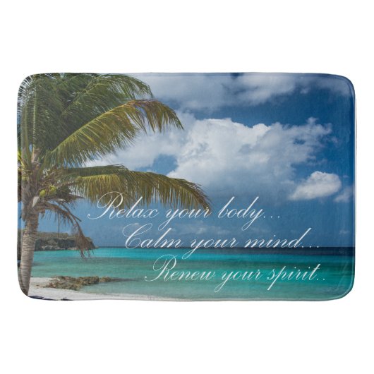 Bath Mat/Tropical Beach met Citaat Badmat (Voorkant)