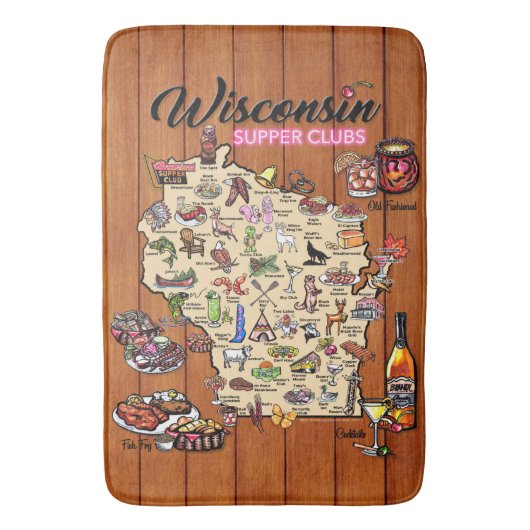 Bath Mat - Wisconsin Supper Club Map (Voorkant Verticaal)