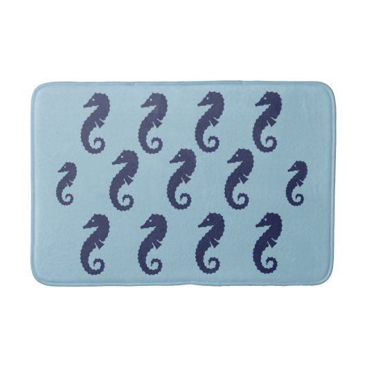 Bath Mat - Zee Horses (Navy Blue) op Blue (Voorkant)